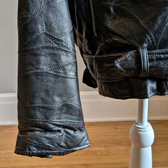 Vintage 80s/90s Leather Motorcycle Jacket Patchwork God Bless America Eagle M - Picture 12 of 13